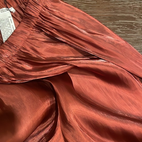 ❣️NWT Zara red shiny straight leg pants sheer lingerie vacation flowy small - Picture 8 of 14